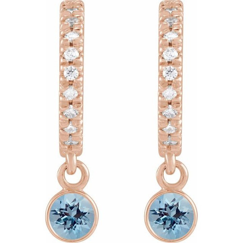 14K Rose Natural Aquamarine & .08 Natural Diamond Hoop Earrings