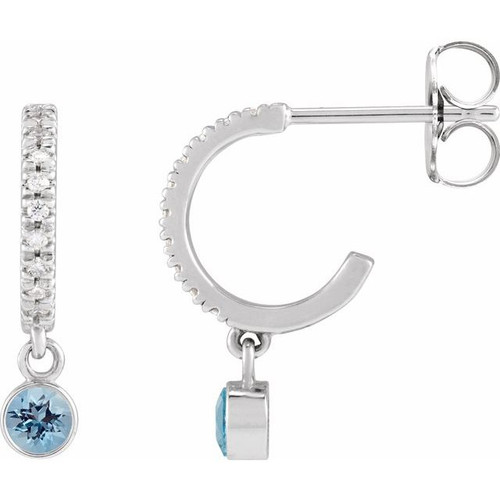 Platinum Natural Aquamarine & .08 Natural Diamond Hoop Earrings