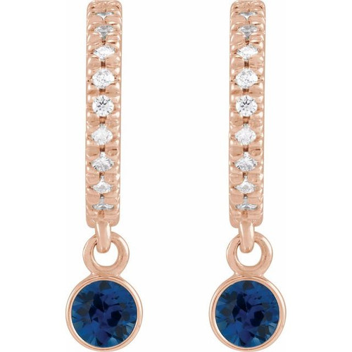 14K Rose Lab-Grown Blue Sapphire & .08 Natural Diamond Hoop Earrings