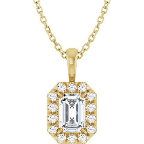 14K Yellow 6x4 mm Natural White Sapphire & 1/5 CTW Natural Diamond 16-18" Necklace  
