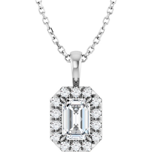 Sterling Silver 6x4 mm Natural White Sapphire & 1/5 CTW Natural Diamond 16-18" Necklace  