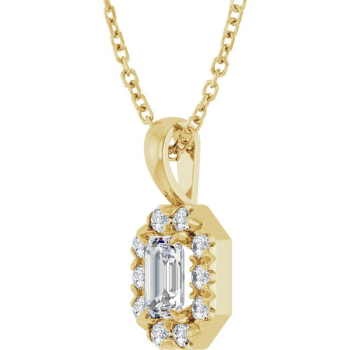 14K Yellow 5x3 mm Natural White Sapphire French-Set Halo-Style 16-18" Necklace  