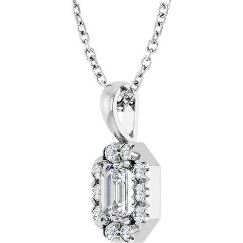 Sterling Silver 5x3 mm Natural White Sapphire French-Set Halo-Style 16-18" Necklace  