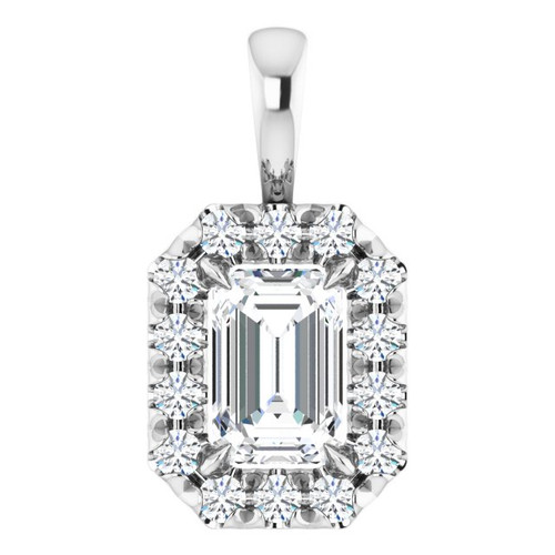 Platinum 6x4 mm Natural White Sapphire & 1/5 CTW Natural Diamond Halo-Style Pendant