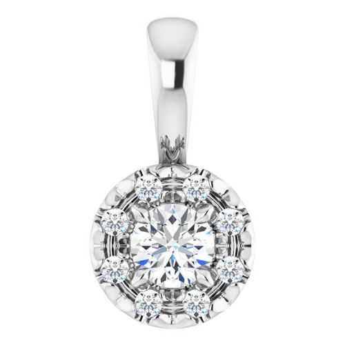 14K White 1/8 CTW Natural Diamond Halo-Style Pendant