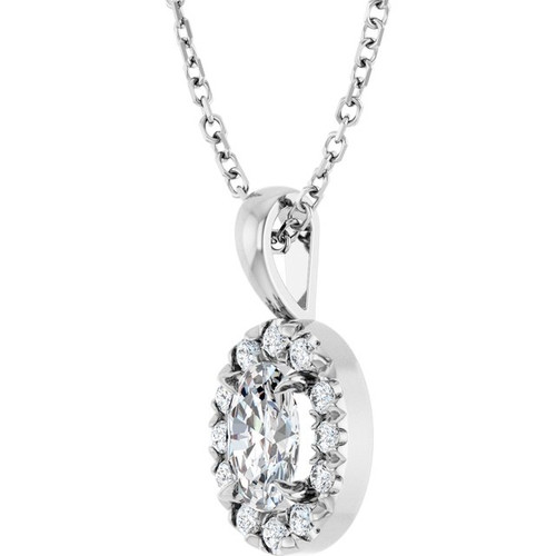 14K White 6x4 mm Natural White Sapphire & 1/10 CTW Natural Diamond 16-18" Necklace  