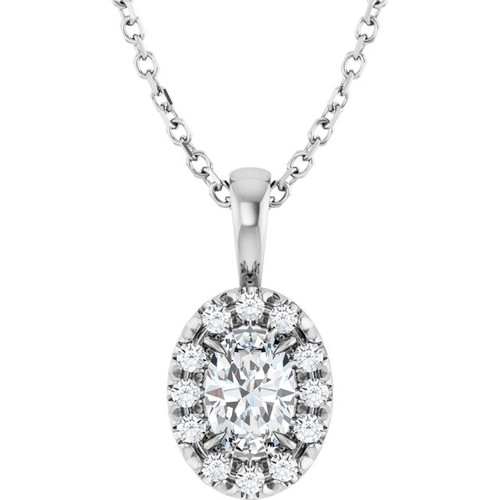 Sterling Silver 6x4 mm Natural White Sapphire & 1/10 CTW Natural Diamond 16-18" Necklace  