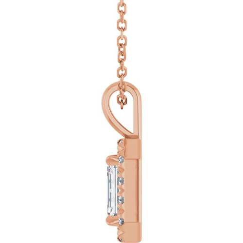 14K Rose 6x4 mm Natural White Sapphire & 1/5 CTW Natural Diamond 16-18" Necklace  