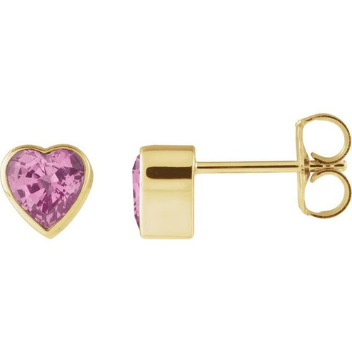 14K Yellow Natural Pink Sapphire Stud Earrings