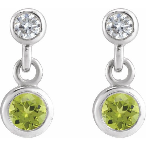 Sterling Silver Natural Peridot & .05 CTW Natural Diamond Two-Stone Earrings