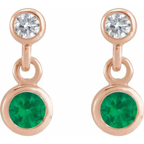 14K Rose Natural Emerald & .05 CTW Natural Diamond Two-Stone Earrings