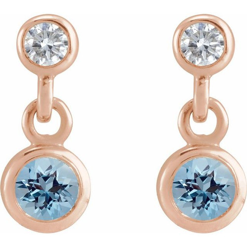 14K Rose Natural Aquamarine & .05 CTW Natural Diamond Two-Stone Earrings