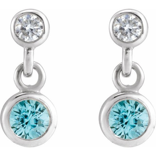 14K White Natural Blue Zircon & .05 CTW Natural Diamond Two-Stone Earrings