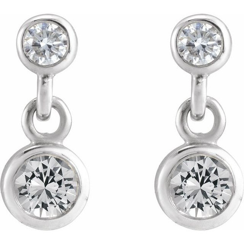 Sterling Silver Natural White Sapphire & .05 CTW Natural Diamond Two-Stone Earrings