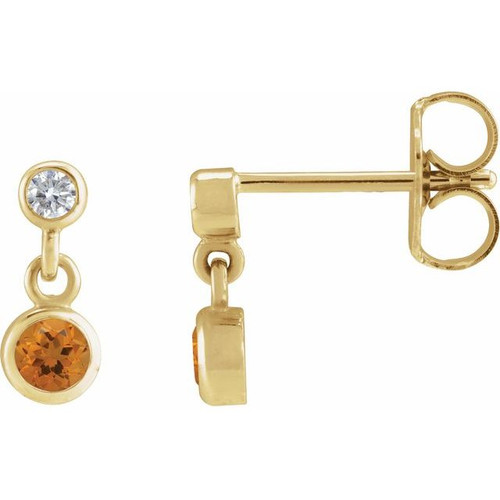 14K Yellow Natural Citrine & .05 CTW Natural Diamond Two-Stone Earrings