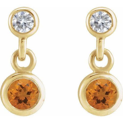 14K Yellow Natural Citrine & .05 CTW Natural Diamond Two-Stone Earrings