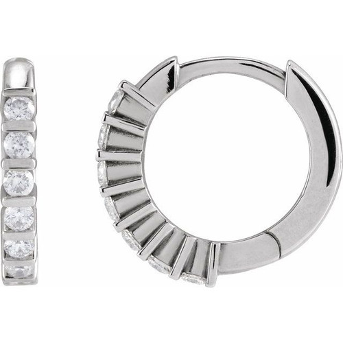 Platinum 1/3 CTW Natural Diamond 15 mm Hinged Hoop Earrings