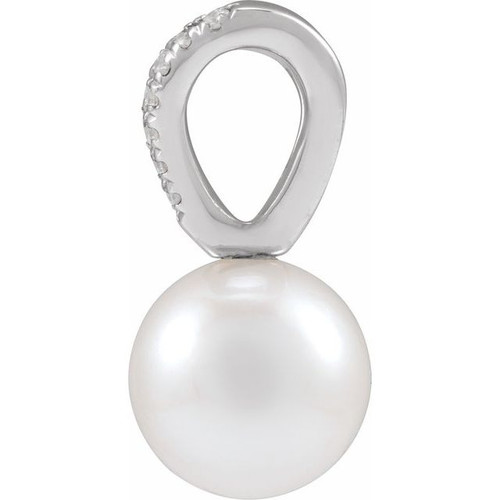 Sterling Silver Cultured White Akoya Pearl & .04 CTW Natural Diamond Pendant