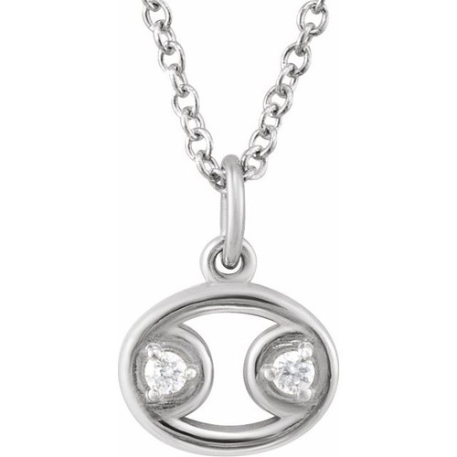 Sterling Silver .03 CTW Natural Diamond Cancer Zodiac 16-18" Necklace