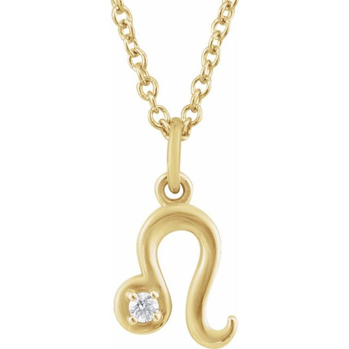 14K Yellow .015 CT Natural Diamond Leo Zodiac 16-18" Necklace