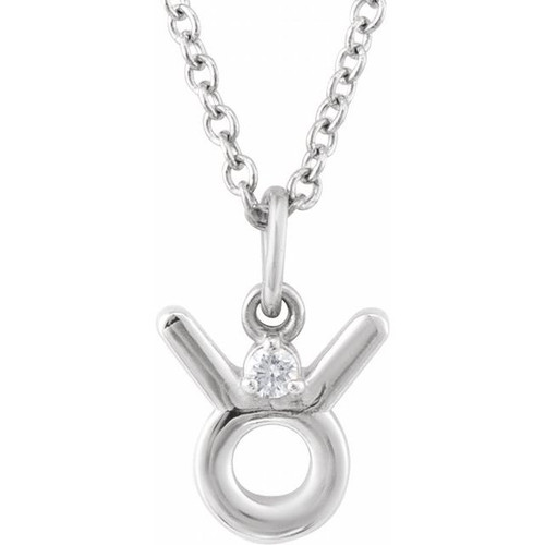 14K White .015 CT Natural Diamond Taurus Zodiac 16-18" Necklace
