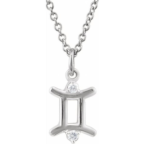 Sterling Silver .03 CTW Natural Diamond Gemini Zodiac 16-18" Necklace