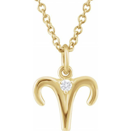 14K Yellow .015 CT Natural Diamond Aries Zodiac 16-18" Necklace