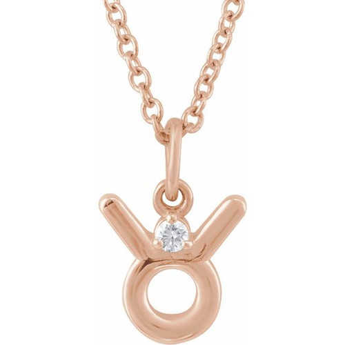 14K Rose .015 CT Natural Diamond Taurus Zodiac 16-18" Necklace
