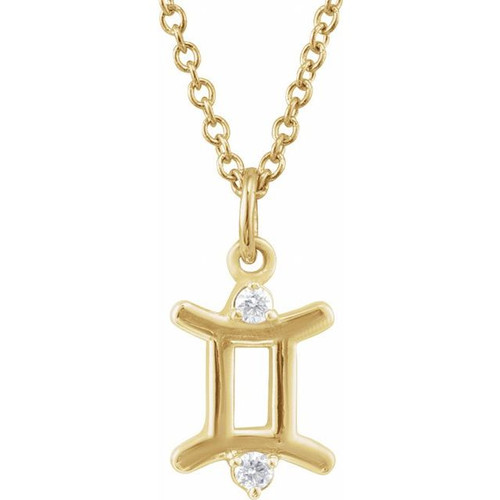 14K Yellow .03 CTW Natural Diamond Gemini Zodiac 16-18" Necklace