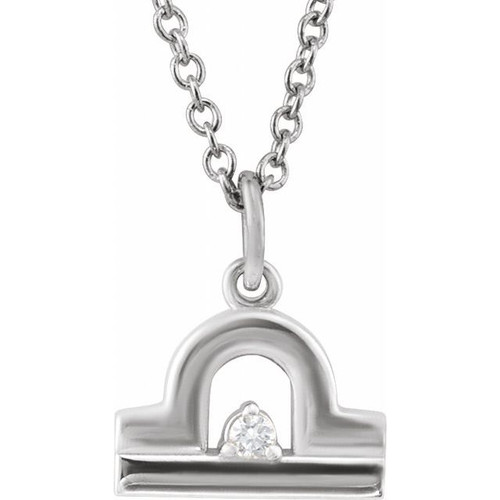 14K White .015 CT Natural Diamond Libra Zodiac 16-18" Necklace
