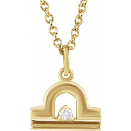 14K Yellow .015 CT Natural Diamond Libra Zodiac 16-18" Necklace
