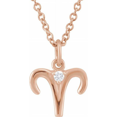 14K Rose .015 CT Natural Diamond Aries Zodiac 16-18" Necklace