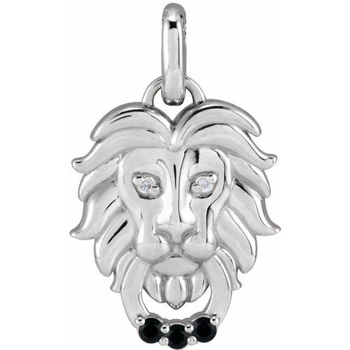 14K White Natural Black Spinel & .005 CTW Natural Diamond Lion Pendant