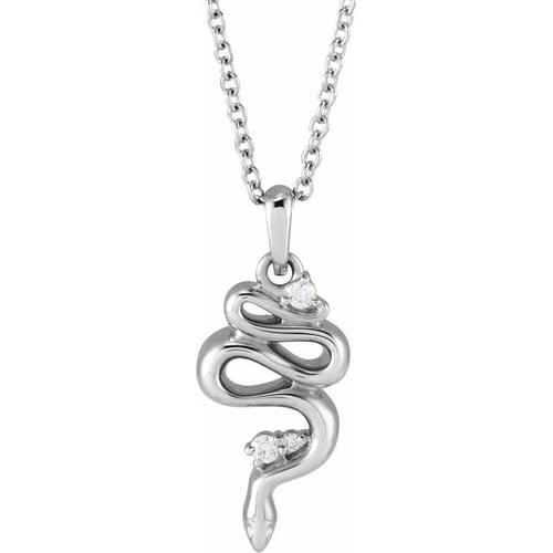 Sterling Silver .03 CTW Natural Diamond Serpent 16-18" Necklace
