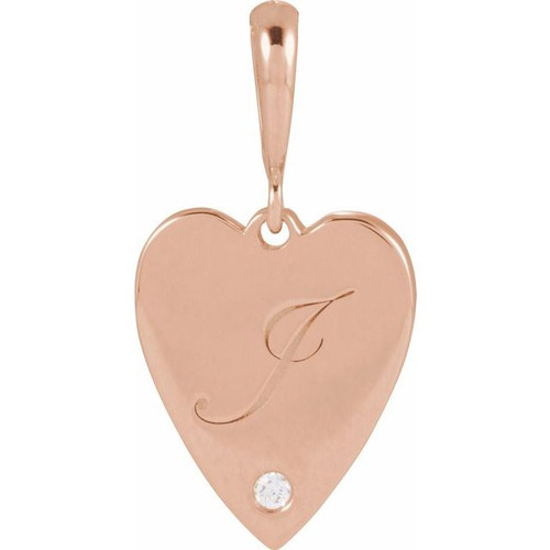 14K Rose .01 CT Natural Diamond Engravable Heart Pendant