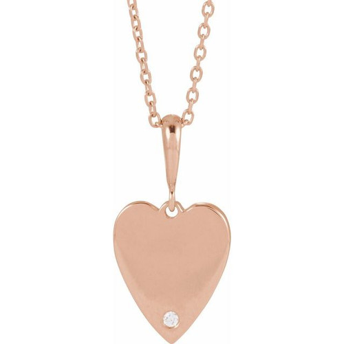 14K Rose .01 CT Natural Diamond Engravable Heart 16-18" Necklace
