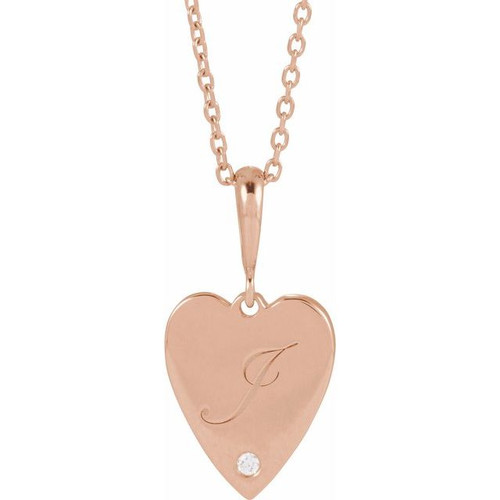 14K Rose .01 CT Natural Diamond Engravable Heart 16-18" Necklace