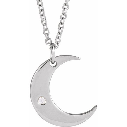 Platinum .01 CT Natural Diamond Crescent Moon 16-18" Necklace