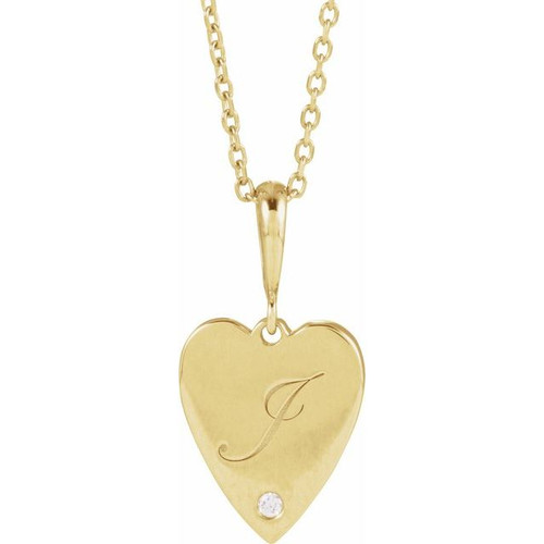 14K Yellow .01 CT Natural Diamond Engravable Heart 16-18" Necklace