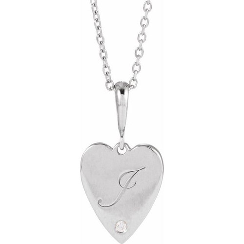 Platinum .01 CT Natural Diamond Engravable Heart 16-18" Necklace