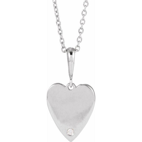 14K White .01 CT Natural Diamond Engravable Heart 16-18" Necklace