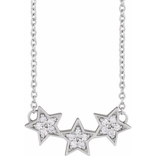 Platinum Natural Diamond Triple Star Necklace 0.06 CTW, 16-18 Inch - $1,090
