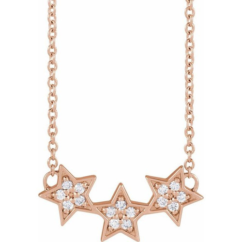 14K Rose .06 CTW Natural Diamond Triple Star 16-18" Necklace