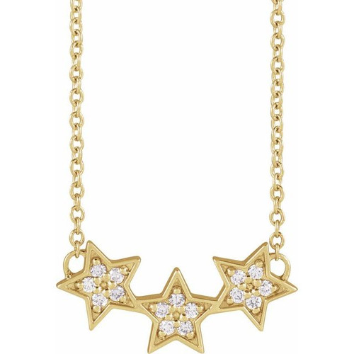 14K Yellow .06 CTW Natural Diamond Triple Star 16-18" Necklace