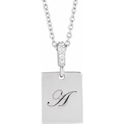 14K White .02 CTW Natural Diamond Engravable 16-18" Necklace 