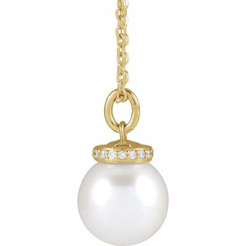 14K Yellow Cultured White Akoya Pearl & .04 CTW Natural Diamond 16-18" Necklace  