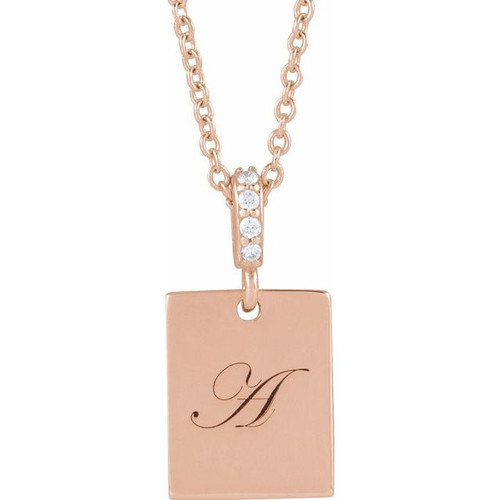 14K Rose .02 CTW Natural Diamond Engravable 16-18" Necklace 