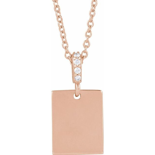 14K Rose .02 CTW Natural Diamond Engravable 16-18" Necklace 