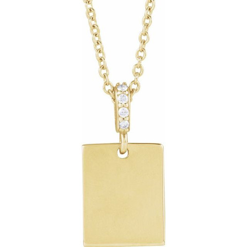 14K Yellow .02 CTW Natural Diamond Engravable 16-18" Necklace 