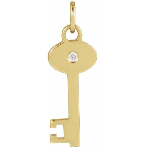 14K Yellow .0025 CT Natural Diamond Key Pendant